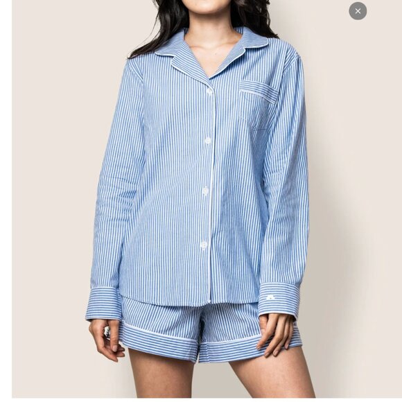 Petite Plume Other - Petite Plume Twill Long Sleeve Short Set Pajamas in French Blue Heritage Stripe